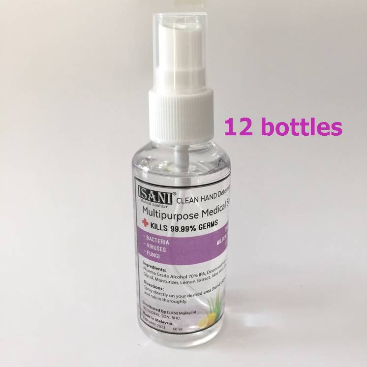 ISANI Multipurpose Medical Sanitizer 60ml- 12 bottles square